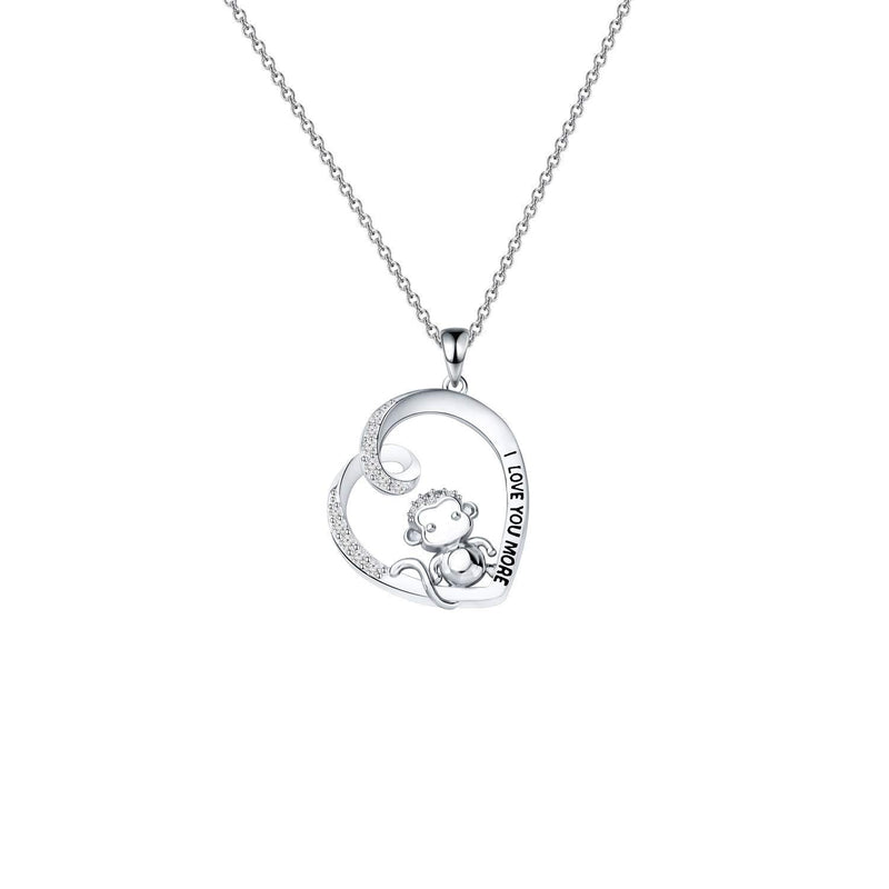 [Australia] - FEELMEM Monkey Necklace Engraved I Love You More CZ Monkey Love Heart Pendant Necklace,Jewelry for Women & Girls,Gifts for Girlfriend, Daughter,Wife, Sister, Grandma, Mom silver 