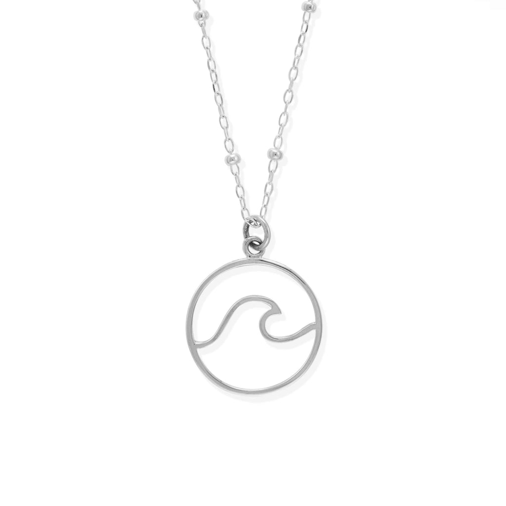 [Australia] - Boma Jewelry Sterling Silver Wave Water Element Circle Round Pendant Necklace, 18 Inches 