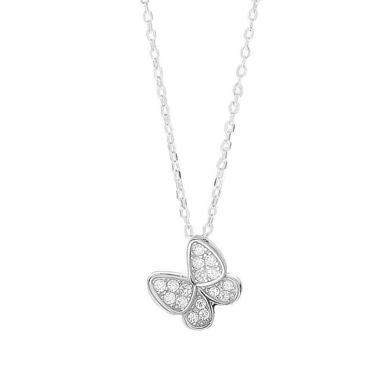 [Australia] - Sterling Silver Cute Butterfly Necklace for Women Teen Girls Kids Crystal Cubic Zirconia Charm Dainty Small Pendant Choker Necklace Adjustable Chain 18" Fashion Jewelry 