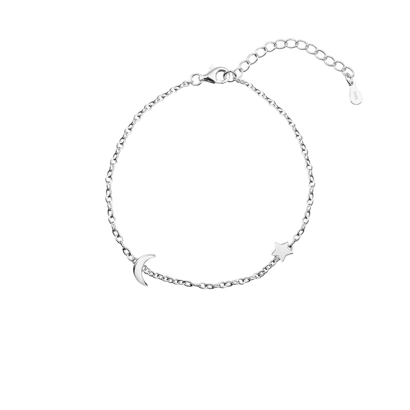 [Australia] - VENSERI S925 Sterling Silver Jewelry Moon and Star Adjustable Bracelet Anklet Birthday Gift Anklet 10inch 