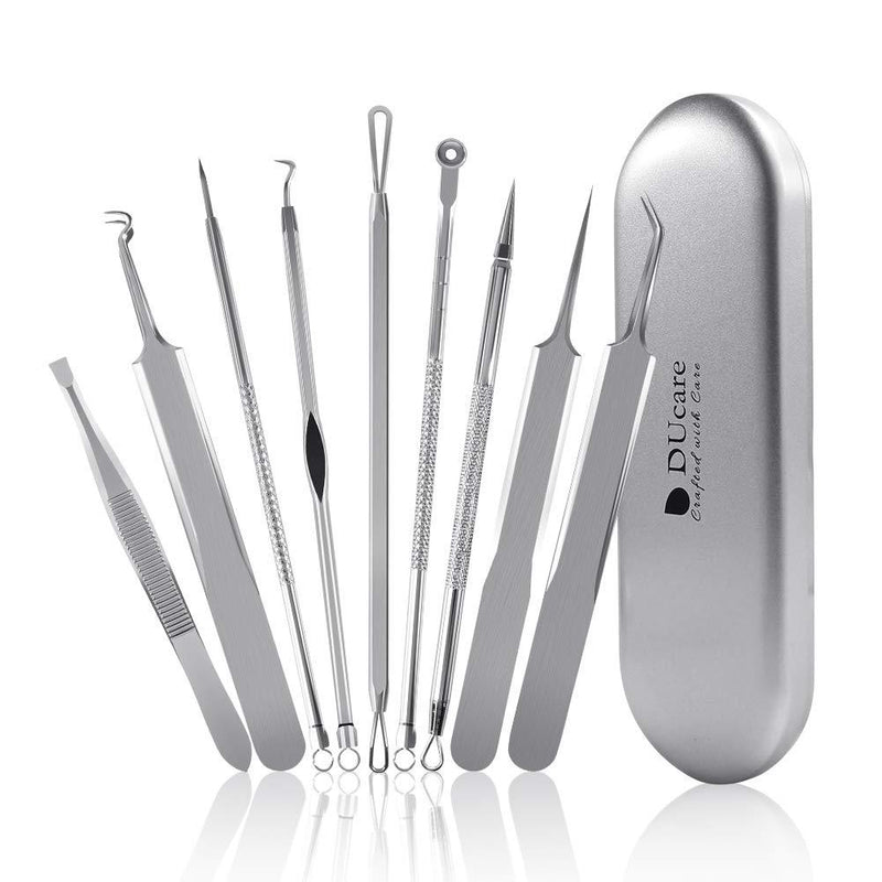 [Australia] - DUcare Pimple Popper Tool Kit - 9 Pcs Blackhead Remover Comedone Extractor Acne Removal Kit with Metal Case for Quick and Easy Removal of Pimples, Blackheads, Zit Removing, Forehead,Facial and Nose white 