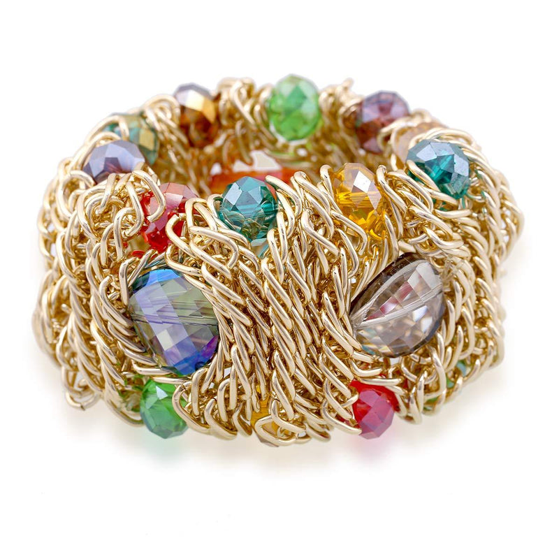 [Australia] - HANTON Crystal Beads Choker Necklace for Girls & Women Strands Chunky Bib Statement Necklace(Bracelet Set) Jewelry Set 3 Colors Bracelet Multicolor 