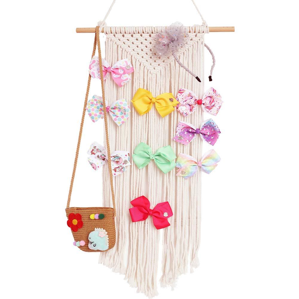 [Australia] - Habbi Macrame Hair Bow Holder Girl Clip Bow Organizer Wall Hanging Decor Hanging Hair Clips Hanger For Baby Girls Room 