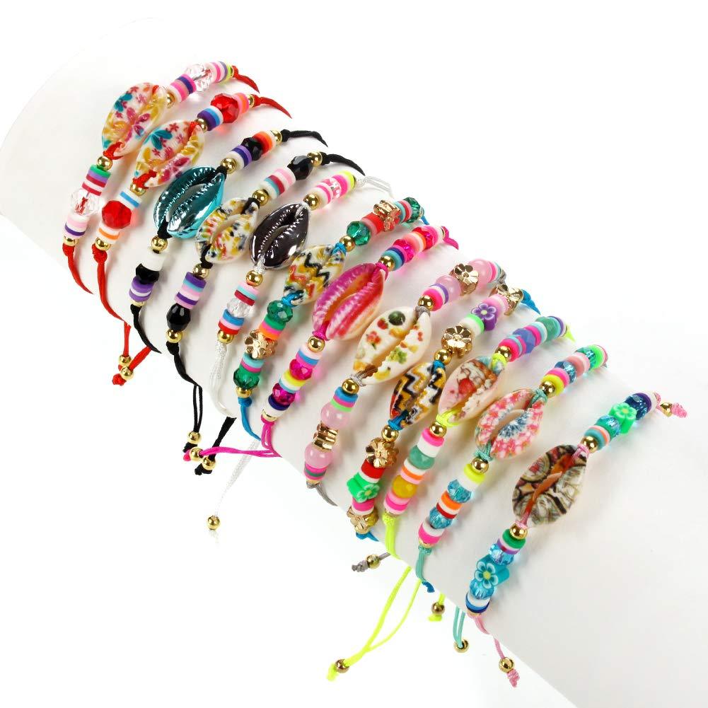 [Australia] - AMAZYJ 12set Shell Bracelet Anklet with Colorful Soft Pottery Bead Cute Friendship Bracelet for Best Friend (Color Printing) Color Printing 
