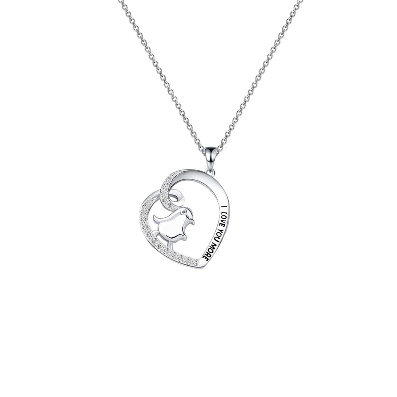 [Australia] - FEELMEM Penguin Necklace I Love You More Penguin Love Heart Pendant Necklace Mother Daughter Jewelry Gift silver 