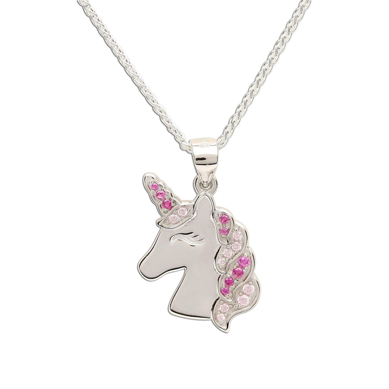 [Australia] - Girl's Sterling Silver Unicorn Necklace with Sparkling CZs Pink Unicorn 
