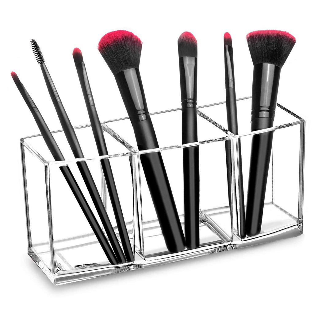 [Australia] - hblife Clear Makeup Brush Holder Organizer, 3 Slot Acrylic Cosmetics Brushes Storage Solution Clear A 