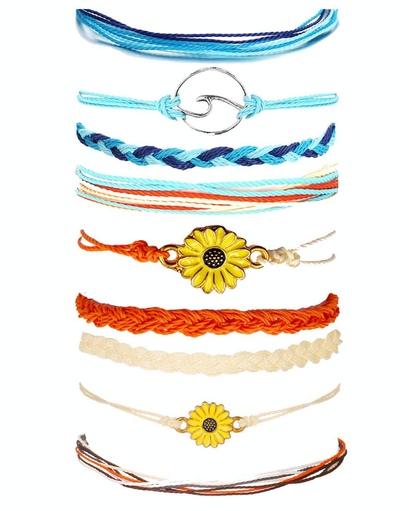 [Australia] - Osemind Wave Bracelet for Women Vsco Bracelets Braided Rope Wax Bracelets Surfer Wave Strand Bracelet Adjustable Mountain Sunflower Bracelet for Girls C:3 Set 