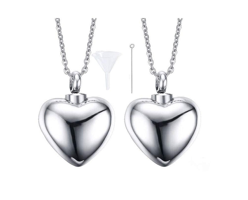[Australia] - VNOX Cremation Jewelry Cute Heart Cremation Urn Necklace for Ashes Holder Urn Pendant Necklace Keepsake Jewelry *Silver-Pack of 2 