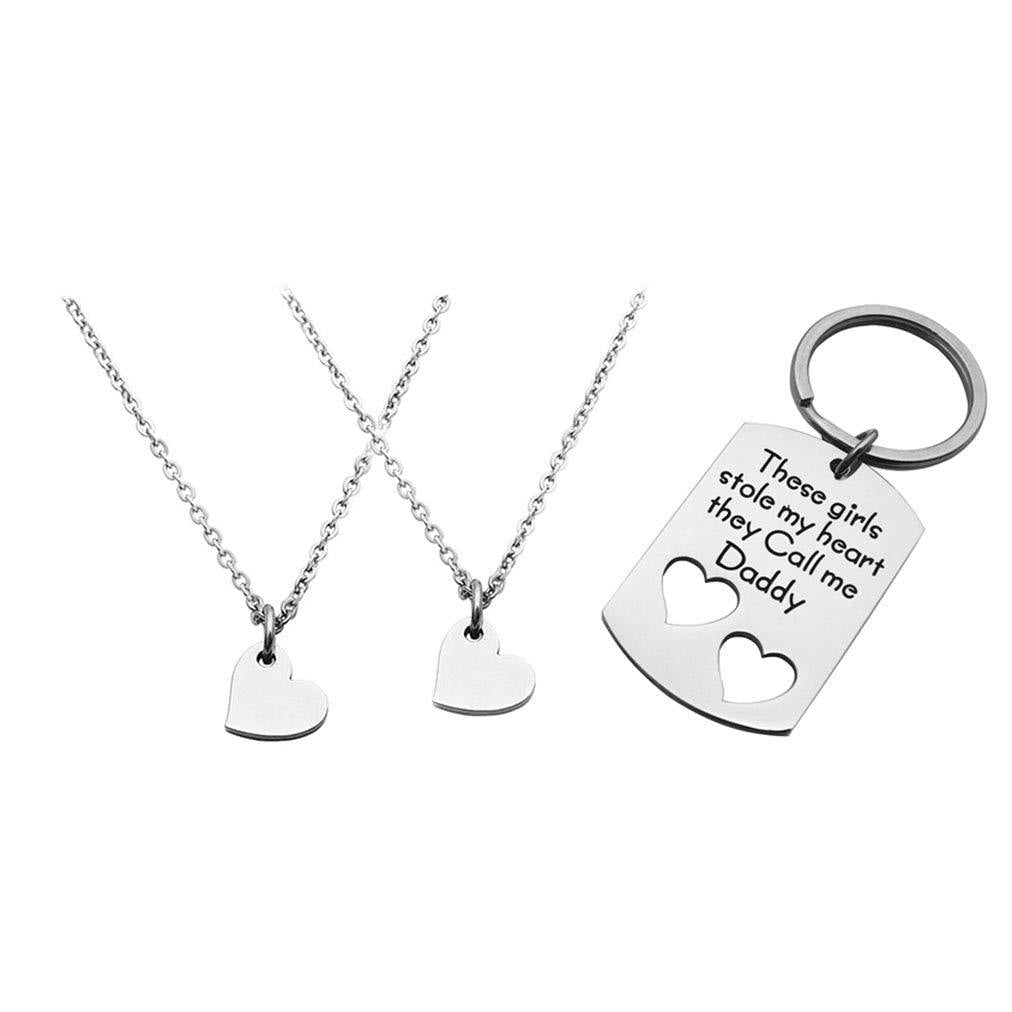 [Australia] - Eilygen Father Daughter Gifts Daddy Daughter Necklace Key Chain Set Hand Stamped Stainless Steel Dog Tag and Heart Charm These Girls Stole My Heart They Call Me Daddy 