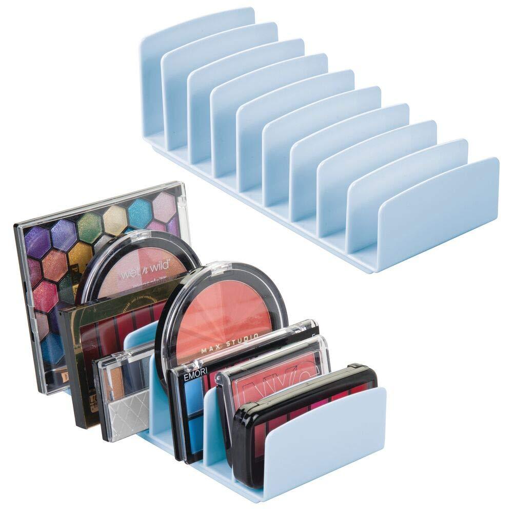 [Australia] - mDesign Makeup Organizer for Bathroom Countertops, Vanities, Cabinets: Sleek Modern Cosmetics Storage for - Eyeshadow Palettes, Contour Kits, Blush, Face Powder - 9 Sections - 2 Pack, Light Blue 