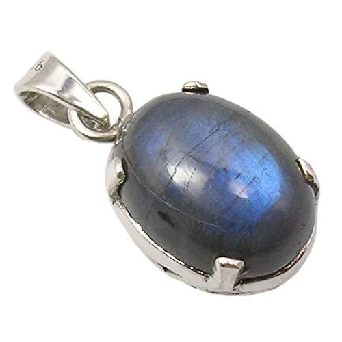 [Australia] - SilverStarJewel Natural Oval 12 x 16 mm Labradorite Prong Setting Pendant 1" 925 Solid Silver 