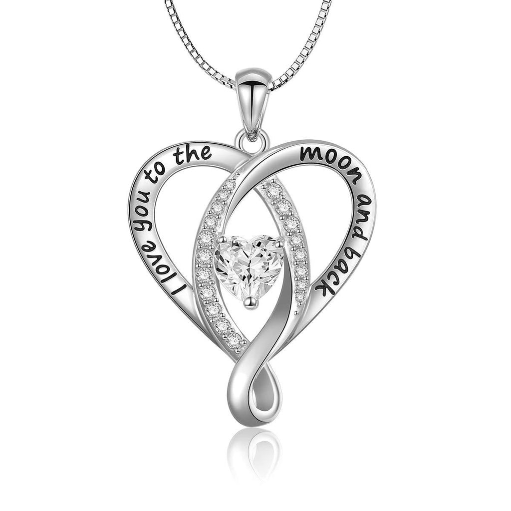 [Australia] - 925 Sterling Silver Jewelry Engraved Love Heart Pendant Necklace Gift for Women Girls Mum I Love You To The Moon and Back 2 