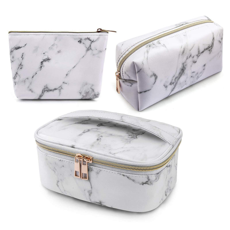 [Australia] - MAGEFY 3Pcs Makeup Bags Portable Travel Cosmetic Bag Waterproof Organizer Multifunction Case with Gold Zipper Marble Toiletry Bags for Women White Marble 