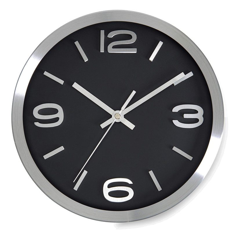 [Australia] - Bernhard Products Modern Wall Clock 10 Inch Black & Silver Silent Non Ticking Battery Operated Metal Round Elegant Quality Quartz, Kitchen Home Office Clock with 3D Numbers, Easy to Read Silver & Jet Black 