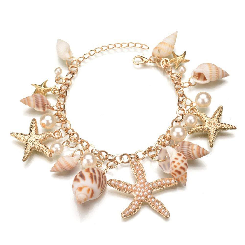 [Australia] - Halawly Shell Necklace Choker Mermaid Tail Bracelet - Fashion Sea Shell Starfish Faux Pearl Collar Bib Statement Chunky Necklace Pendant Bracelets 