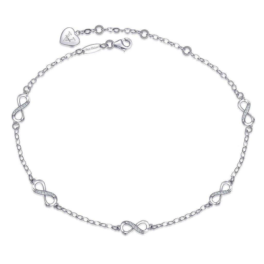 [Australia] - Van Chloe S925 Sterling Silver Heart Infinity Anklet for Women Girl Adjustable Beach Style Foot Ankle Bracelet Love Jewelry Infinity Love 