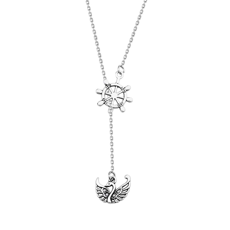[Australia] - Captain Hook and Emma Swan Inspire Necklace Swan and Rudder Silver Lariat Y Necklace Captain Swan Y Necklace Movie Quote Jewelry Swan Hook Y neckalce 