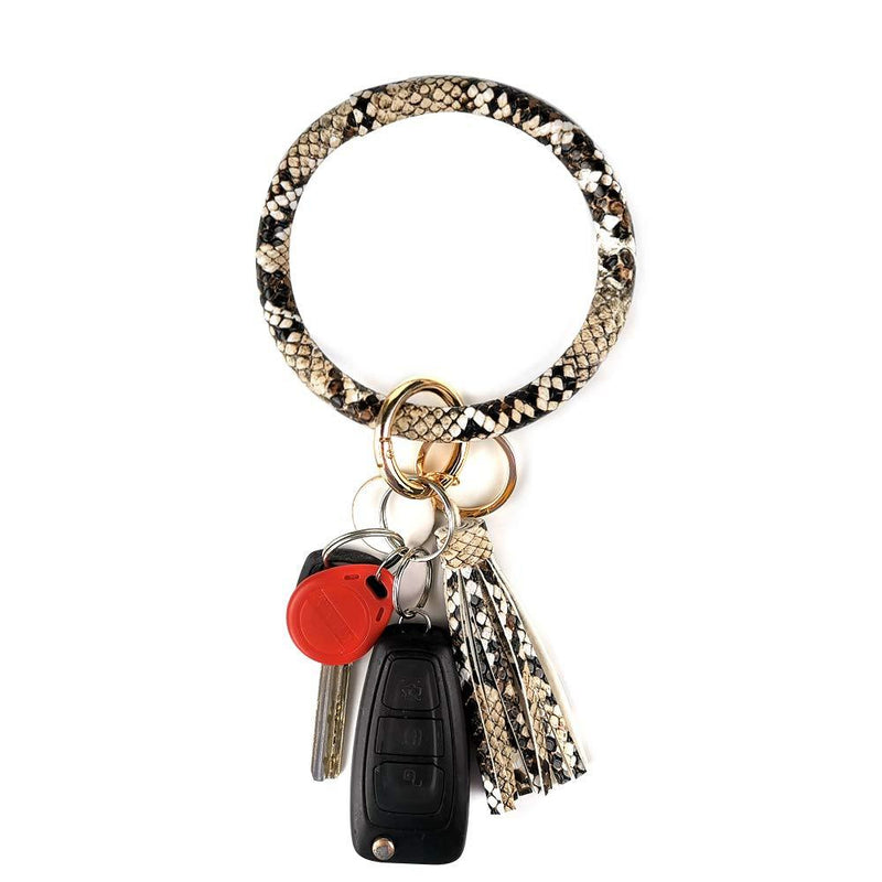 [Australia] - Leather Bracelet Key Ring Bangle Keyring, Tassel Ring Circle Key Ring Keychain Wristlet for Women Girls – Free Your Hands A Lmited Edition Snakeskin 