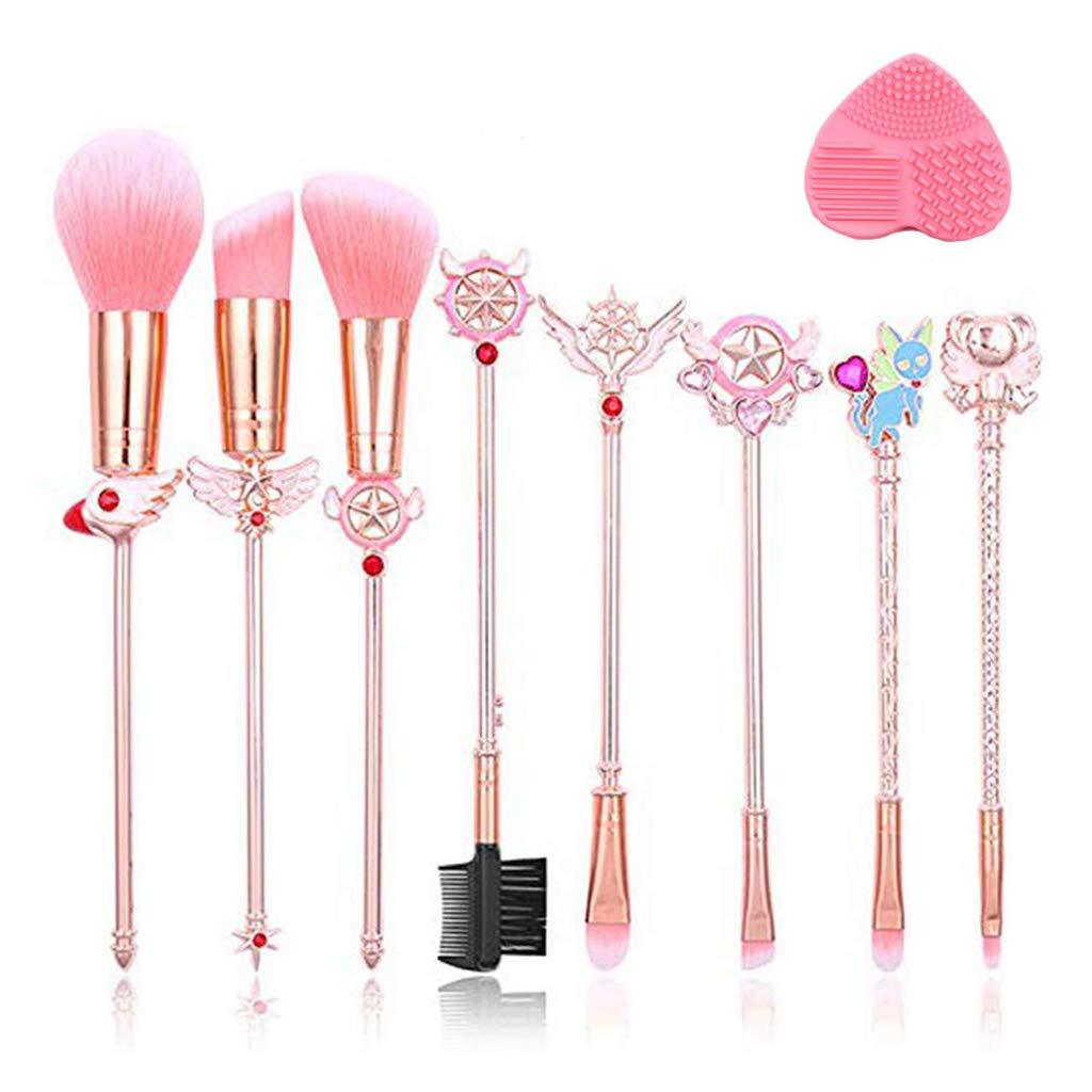 [Australia] - 9 PCs Sakura Makeup Brushes Set With Drawstring Bag Make up cleaning egg,Metallic Wand Cosmetic Makeup Tool Kit 