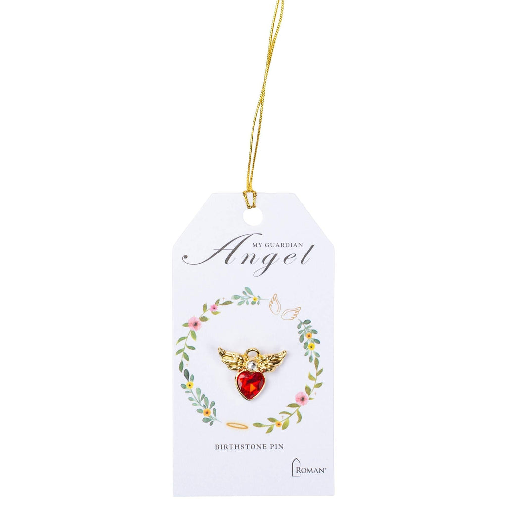[Australia] - Roman 0.75 inches Angel Birthstone Gold Pin with Card (July, Light Red Crystal) 