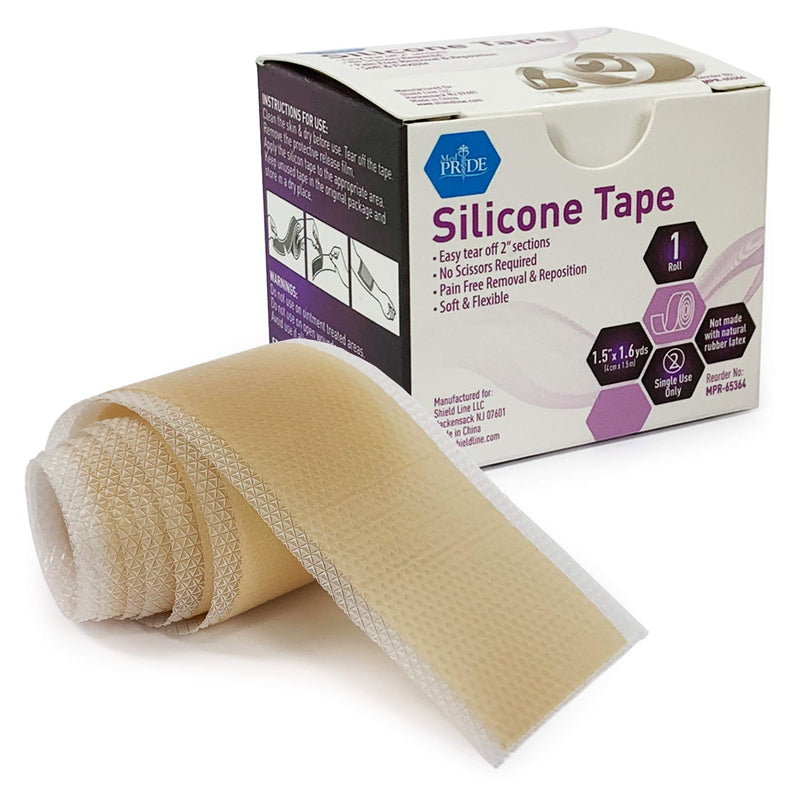 [Australia] - Medpride Easy-Tear Silicone Gel Tape Roll-1.5 Inch x 1.6 Yards- Medical Grade Wound Dressing, Sticky Bandage, Water + Shower-proof- Latex-Free, Adhesive, Soft + Flexible, Pain-Free Removal + Switching 