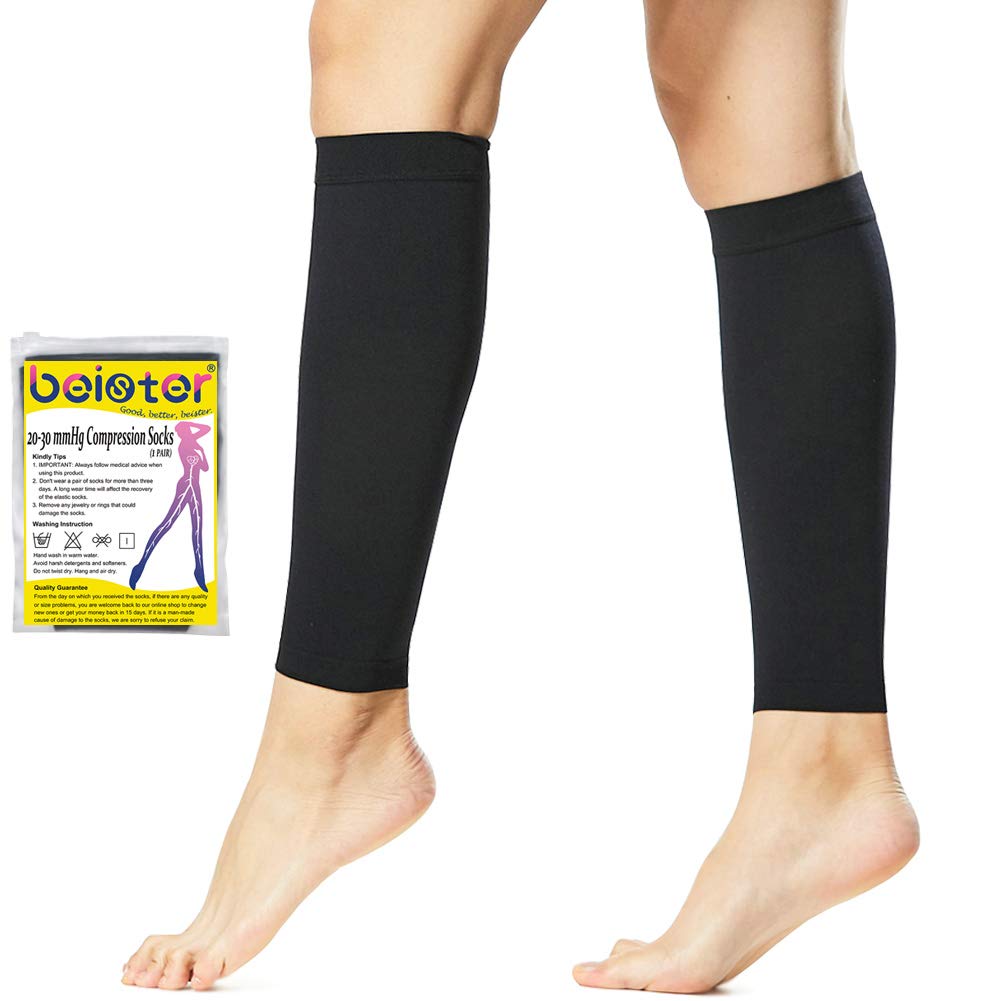 [Australia] - Beister 1 Pair Compression Calf Sleeves (20-30mmHg), Perfect Calf Compression Socks for Running, Shin Splint, Medical, Calf Pain Relief, Air Travel, Nursing, Cycling Medium Black 