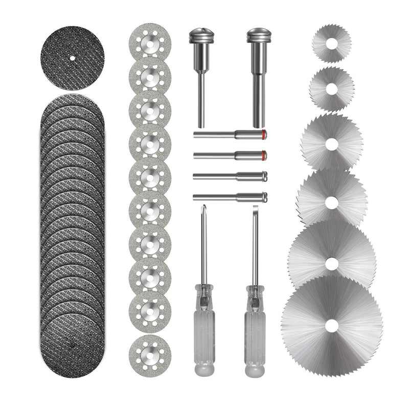 [Australia] - Cutting Wheel Set 36pcs for Rotary Tool, HSS Circular Saw Blades 6pcs, Resin Cutting Discs 20pcs, 545 Diamond Cutting Wheels 10psc with 2 Screwdrivers 