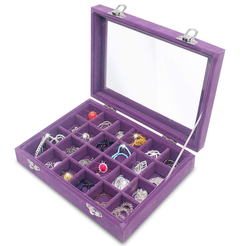 [Australia] - Clear Lid 24 Grid Small Jewelry Box ~ Showcase Display Storage For Rings Earrings Bracelet ~ Secure & Travel Friendly (Purple) Purple 