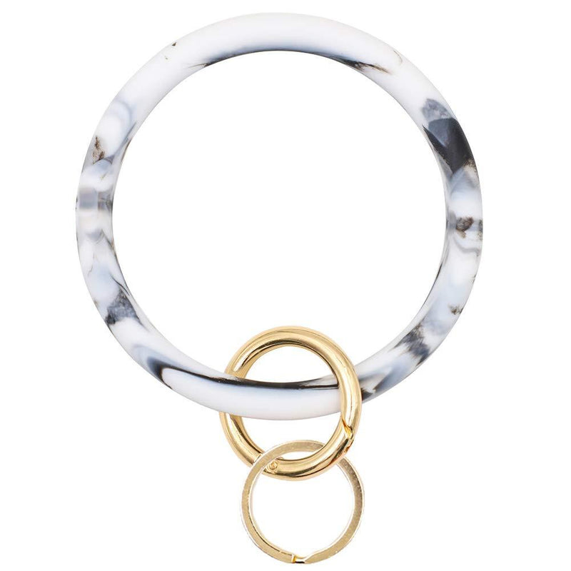 [Australia] - Mwfus Bangle Key Ring Chain Bracelet, Round Silicone Wristlet Keychain Holder for Women Girls A1-marble White 