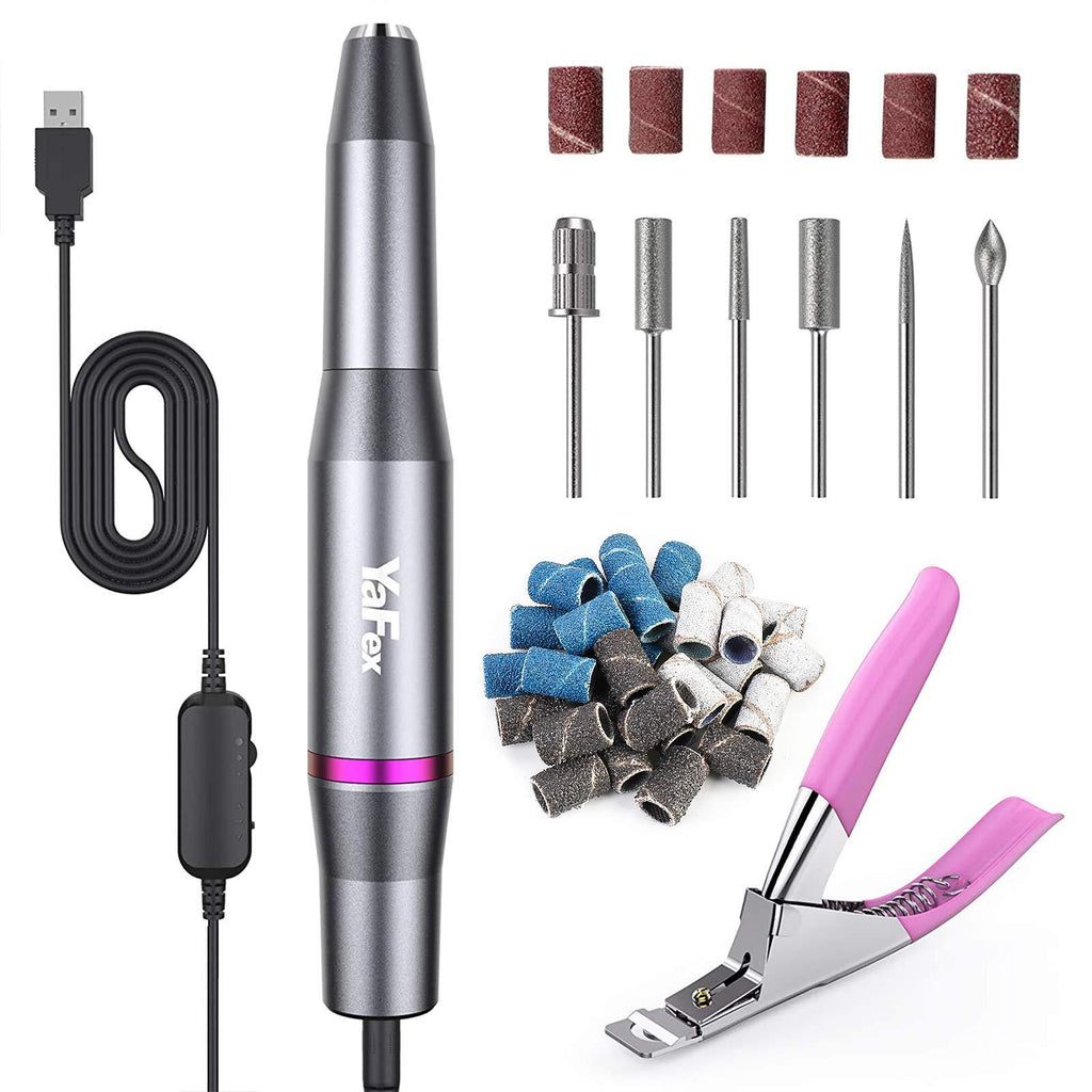 [Australia] - Electric Nail Drill- Professional Portable Manicure Pedicure E-file Kit with Acrylic Fake Nail Clipper for Shaping, Polishing, Removing Acrylic Gel Nails A-Silver 