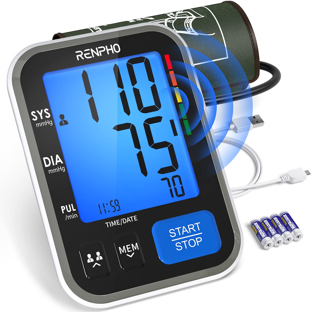 [Australia] - Blood Pressure Machine, RENPHO Blood Pressure Cuffs for Home Use, Accurate Automatic Digital BP Monitor with Upper Arm Large Cuff 16.5 inch, Large Display, 2-Users, 240 Recordings, Talking Function 