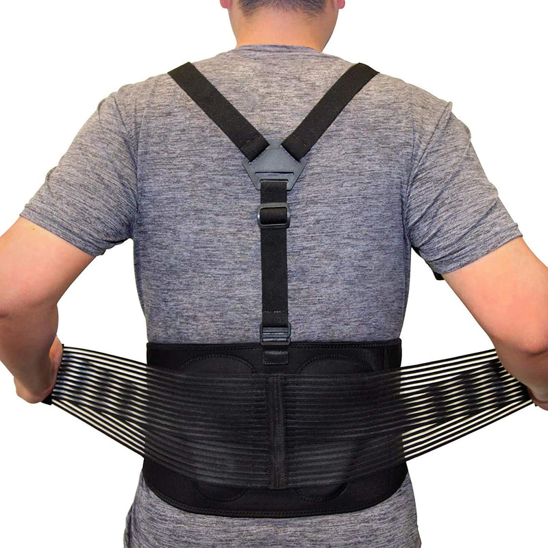[Australia] - AllyFlex Sports Back Brace for Heavy Lifting Safety Belt, 3-Way Adjustable Suspenders with Dual Lumbar Pads for Lower Back Support and Injury Prevention, Large L (37''-45'') 