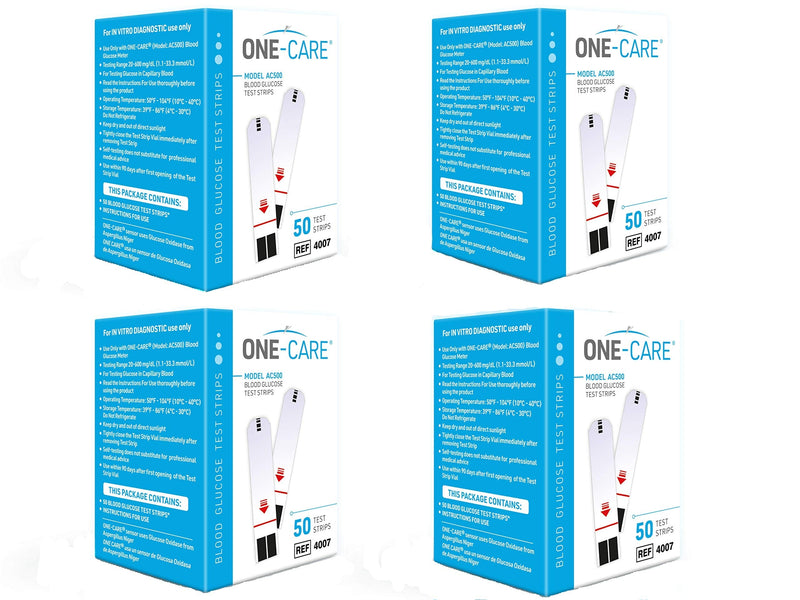 [Australia] - ONE-CARE 200 count Blood Glucose Test Strips, Precision Sugar Measurement for Diabetics, Monitor Your Diabetes (4 boxes of 50 each) 