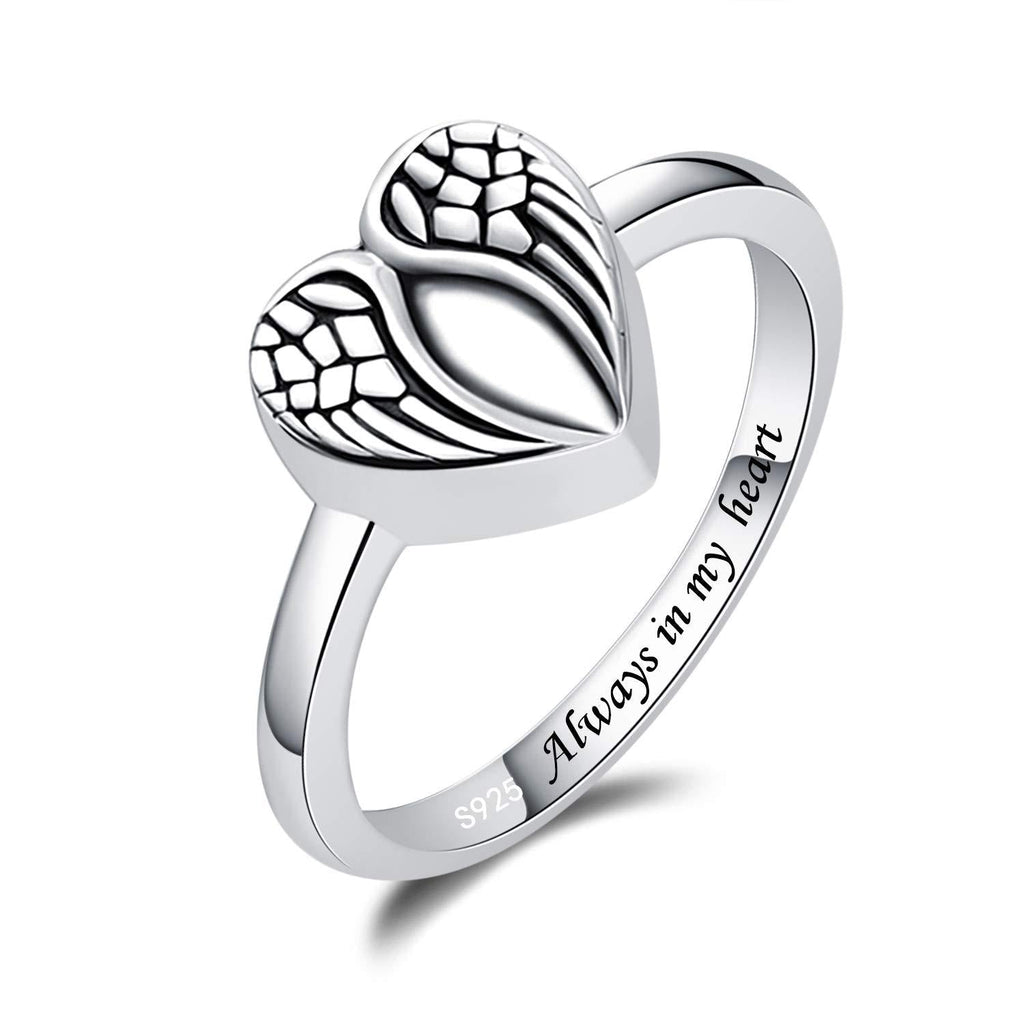 [Australia] - BEILIN Sterling Silver Rose Flower / Angel Wings / Tree of Life Urn Ring Hold Loved Ones Ashes Always in my heart Keepsake Memorial Jewelry Cremation Rings for women Angel Wings Urn Ring 7 