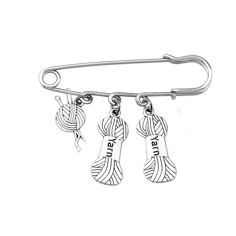 [Australia] - BEKECH Sewing Knitting Themed Jewelry Sewing Gift Knitting Needles and Yarn Ball Charm Safety Pin Brooch Gift for Knitter Sewing Lovers silver 