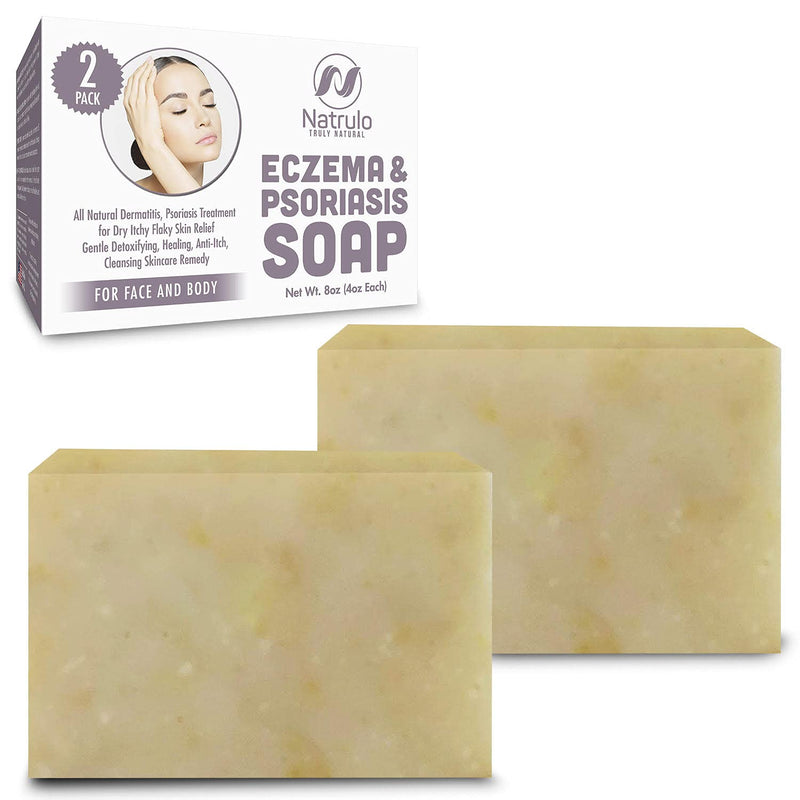 [Australia] - Natrulo Eczema Soap for Face and Body – All Natural Dermatitis, Psoriasis Treatment for Dry Itchy Flaky Skin Relief – Gentle Detoxifying, Healing, Anti-Itch, Cleansing Skincare Remedy - 2 Pack, 4 oz Each 