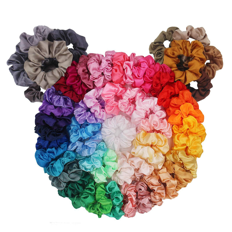 [Australia] - 60 Pack Hair Scrunchies, BeeVines Satin Silk Scrunchies for Hair, Silky Curly Hair Accessories for Women, Hair Ties Ropes for Teens, Scrunchies Pack Girl’s Birthday Gift Thanksgiving Christmas Gift Sixty Packs Premium Satin 
