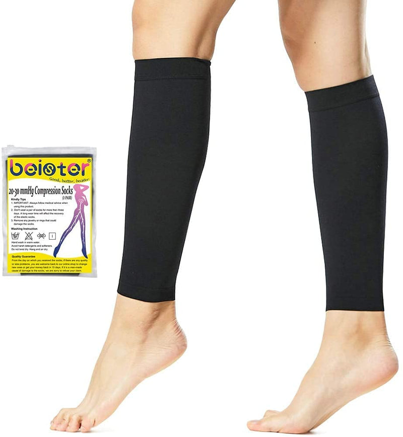 [Australia] - Beister 1 Pair Compression Calf Sleeves (20-30mmHg), Perfect Calf Compression Socks for Running, Shin Splint, Medical, Calf Pain Relief, Air Travel, Nursing, Cycling Large Black 