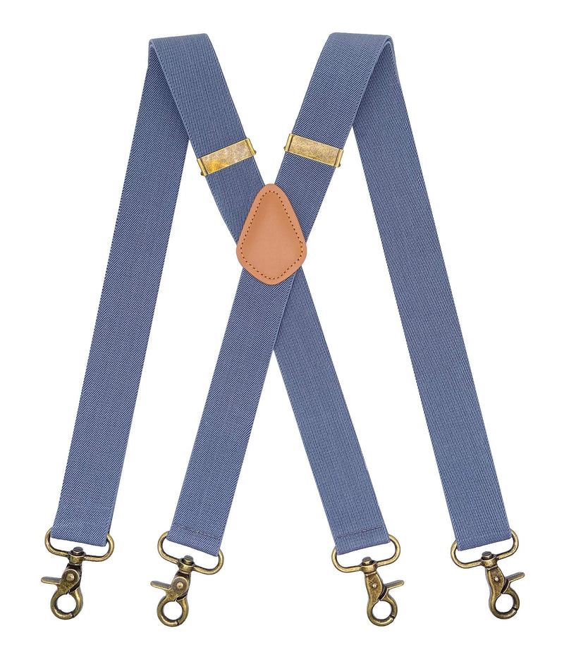 [Australia] - MENDENG Suspenders for Men Vintage Bronze Snap Hooks Adjustable Braces Groomsmen One Size Denim Blue 