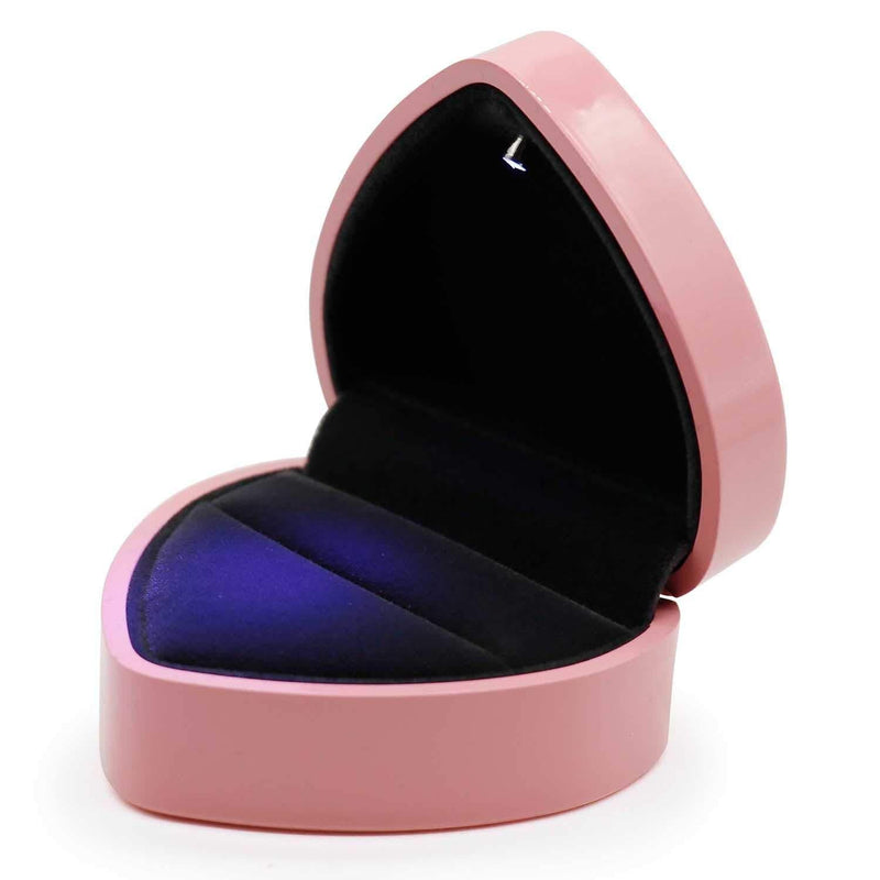 [Australia] - HOLLY TRIP Ring Box, Heart Shape Velvet Wedding Ring Jewelry Box with LED Light for Proposal Engagement, Pink 