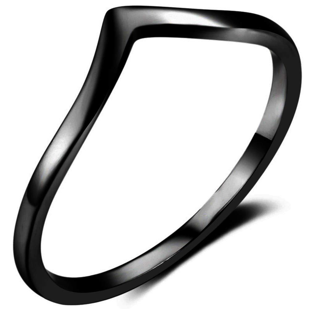 [Australia] - Stainless Steel Pointed Chevron Classical Simple Plain Statement Promise Ring Black 3 