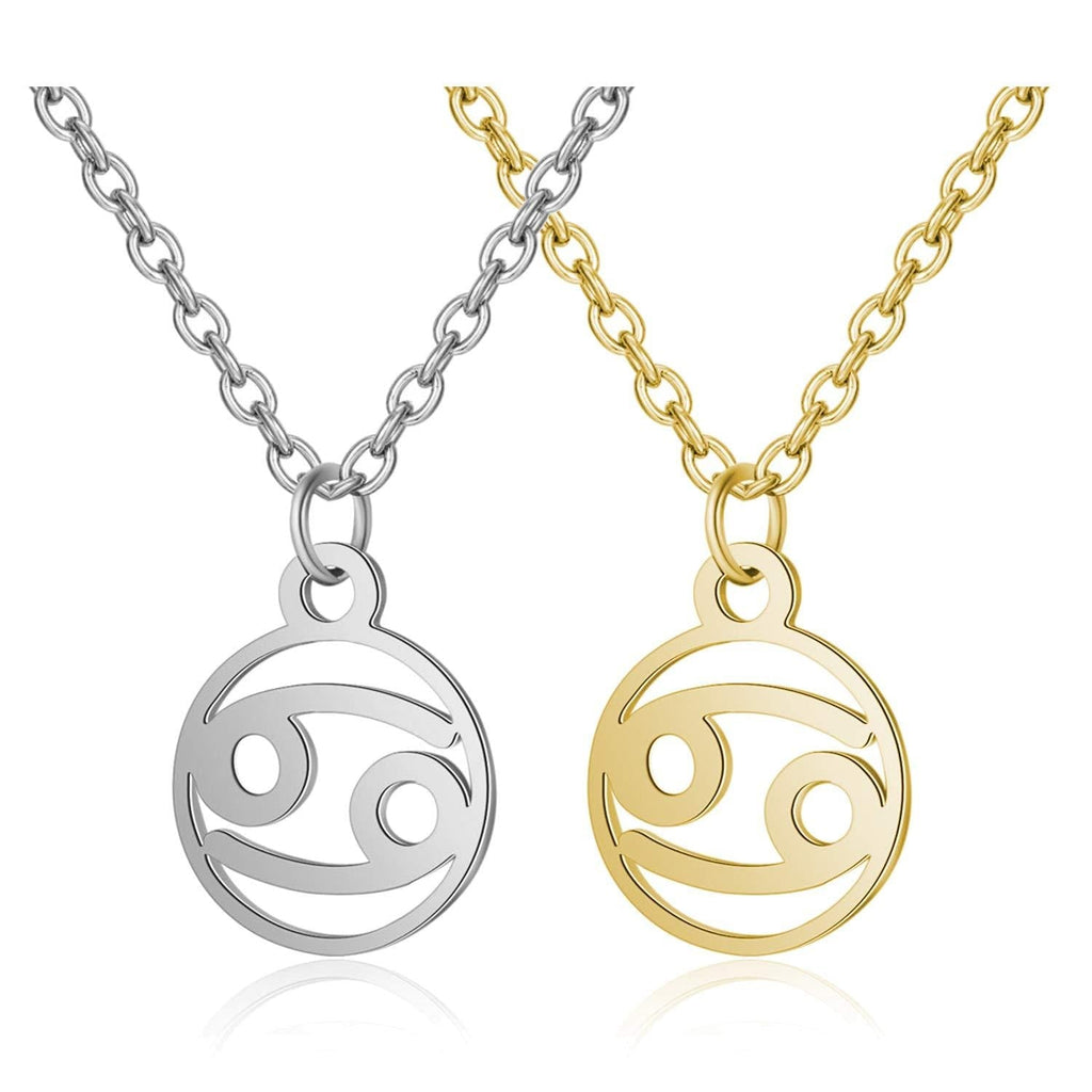 [Australia] - YANCHUN 2 Pcs Stainless Steel Constellation Zodiac Necklace for Women Personalized Horoscope Zodiac Sign Pendant Necklace Set for Girls Cancer 