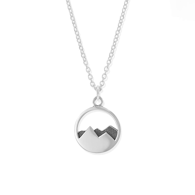 [Australia] - Boma Jewelry Sterling Silver Mountain Range Peak Circle Pendant Necklace, 18 Inches 