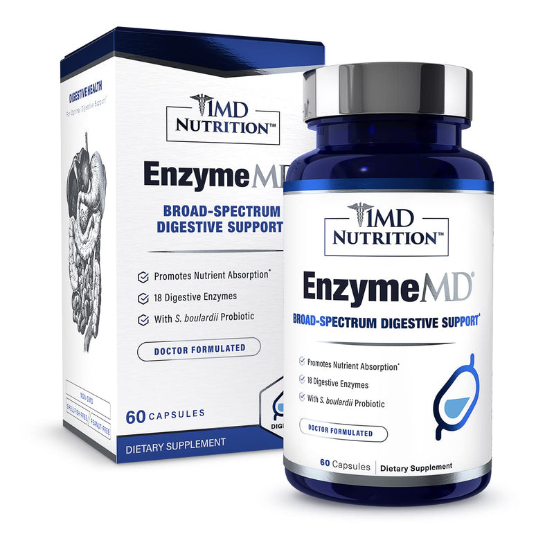 [Australia] - 1MD Nutrition EnzymeMD - Digestive Enzymes Supplement - Doctor Formulated | 18 Plant-Based Enzymes - Gas & Bloating Support | 60 Capsules 60 Count (Pack of 1) 