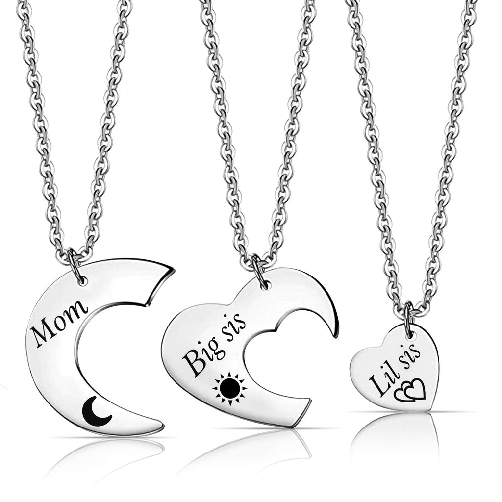 [Australia] - EIGSO Mother Daughter Necklace 2 3 pcs Mom Sister Jewelry Heart Love Dangle Charm Necklace Sister Mom Big Little Sister Necklace Necklace set for 3 