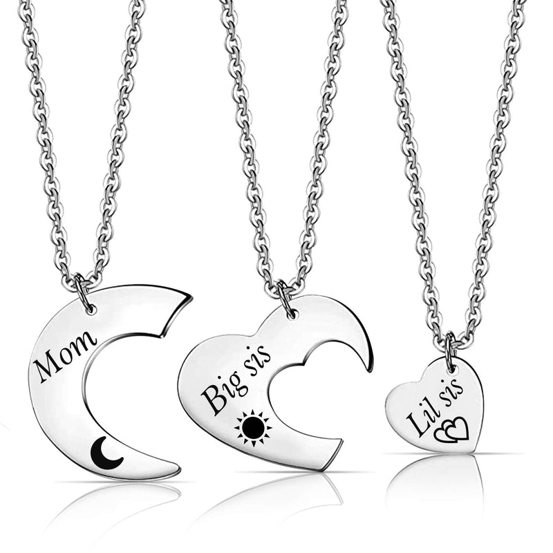 [Australia] - EIGSO Mother Daughter Necklace 2 3 pcs Mom Sister Jewelry Heart Love Dangle Charm Necklace Sister Mom Big Little Sister Necklace Necklace set for 3 