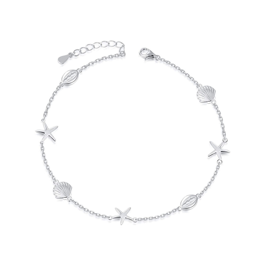 [Australia] - BEILIN 925 Sterling Silver Seabeach Conch Starfish Anklet for Women Girls 