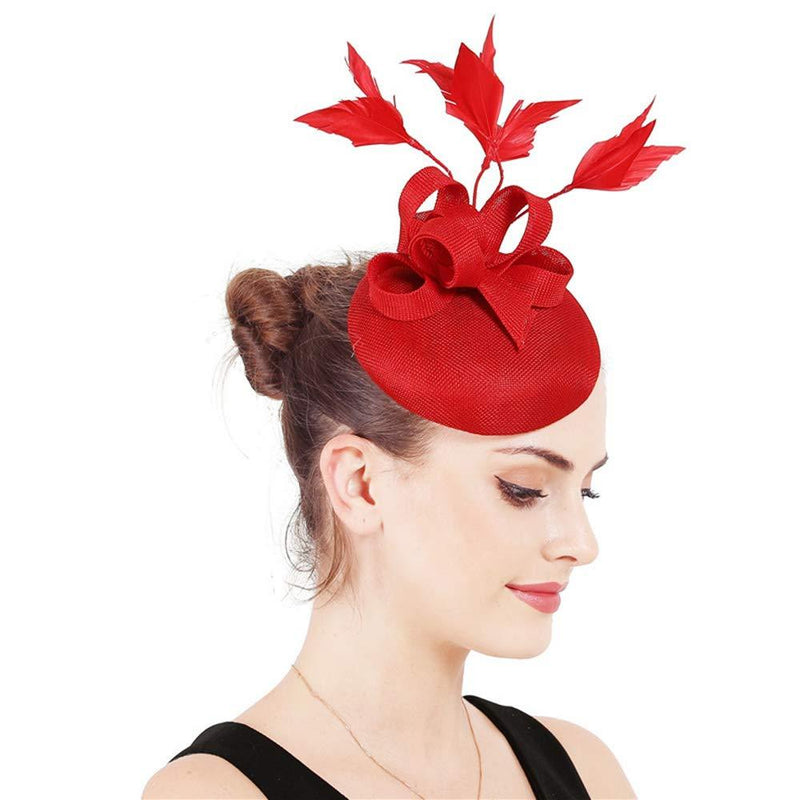 [Australia] - ORIDOOR Sinamay Fascinator Flower Feathers Pillbox Hat Headband Hair Clips for Derby Cocktail Wedding Tea Party B3 Red One Size 