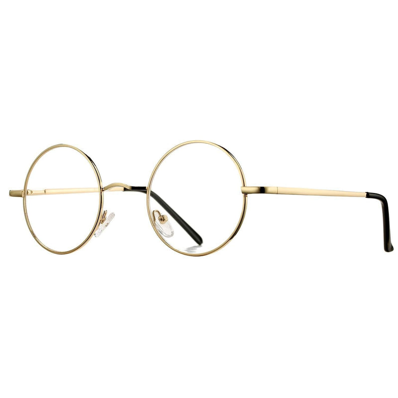 [Australia] - Pro Acme Non Prescription Clear Lens Glasses Retro Small Round Metal Frame 01 Blue Light Blocking Glasses - Gold 46 Millimeters 